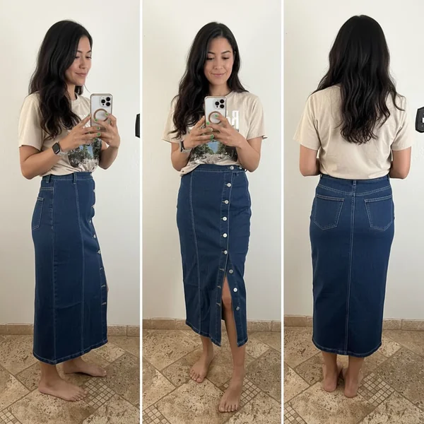 Frayed Slit Denim Midi