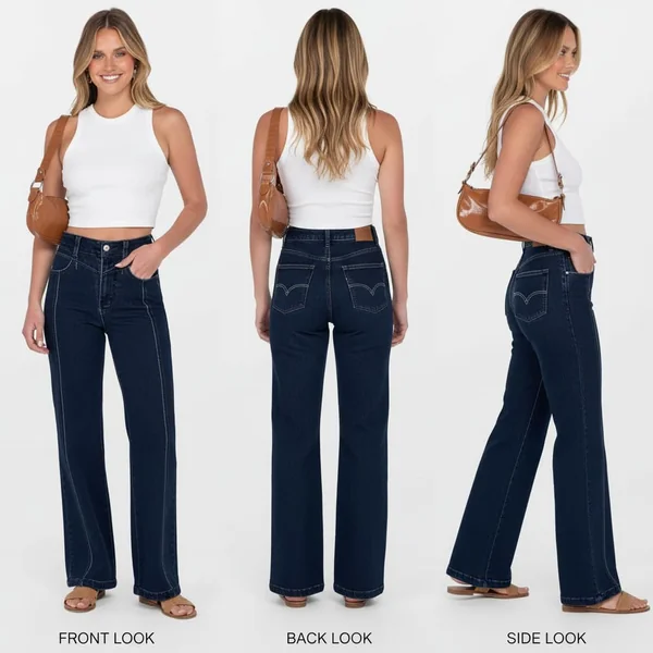 Wide-Leg Denim Drak Blue  Jeans