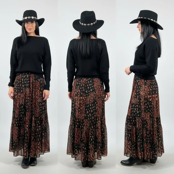 Flowy Pleated Maxi Skirt Look