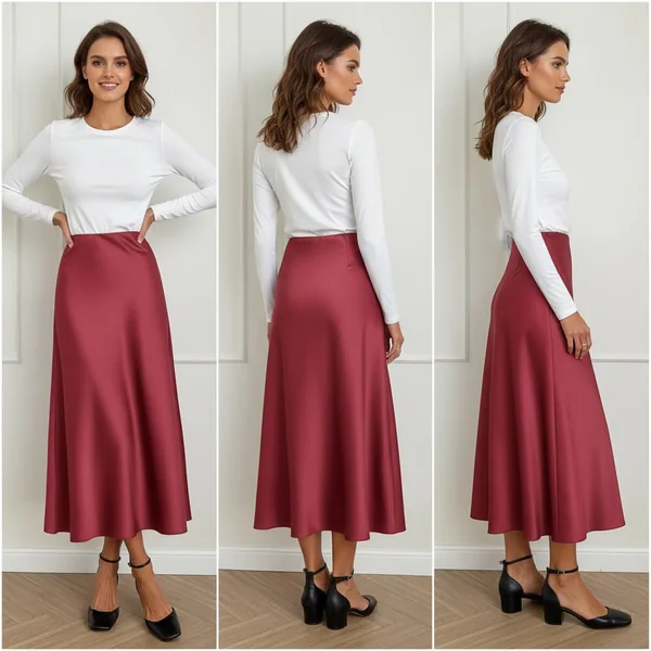 Graceful A-Line Satin Silk Midi