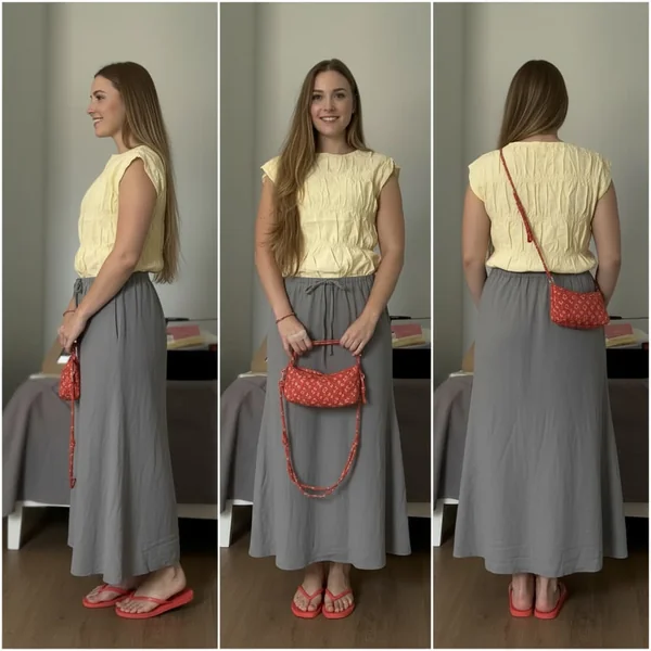 Grey Linen Maxi Skirt Flow
