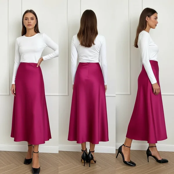 Pink Flowy Satin Skirt