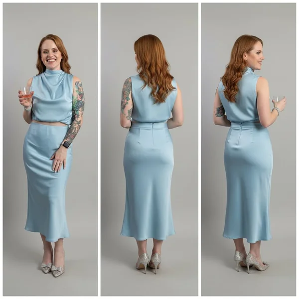 Satin Mock Neck Skirt Set