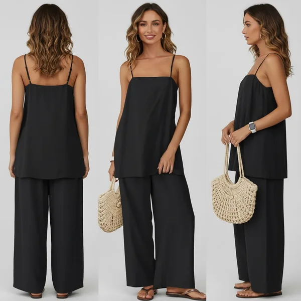 Airy Linen Cami & Wide-Leg Pants