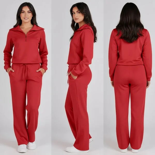 Red Half-Zip Lounge Set Look