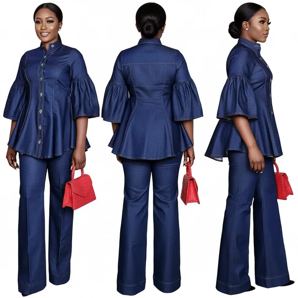 Denim Two-Piece Drak Blue Outfit