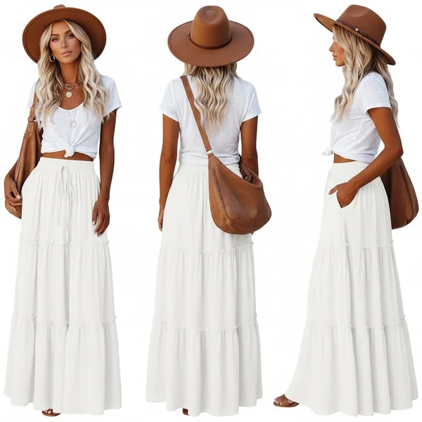 Boho White Maxi Skirt Fall Outfit