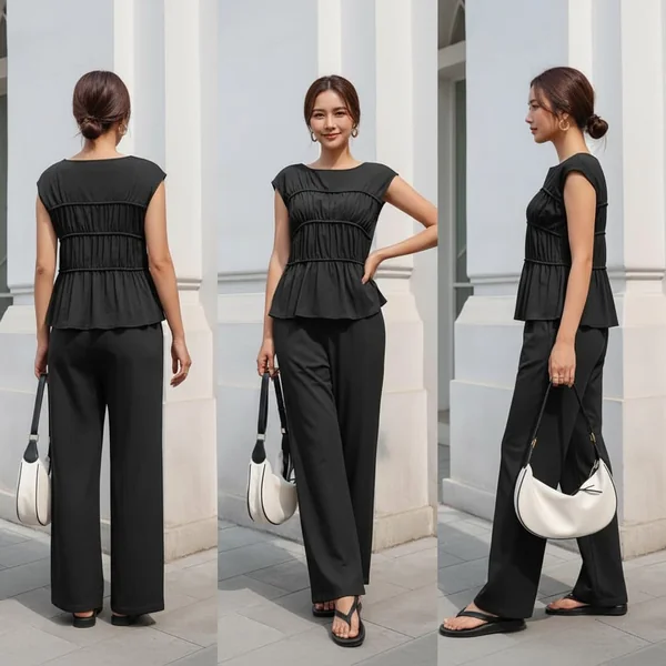 Flowy Peplum Top & Linen Pants Set