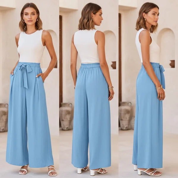 Wide Leg Blue Trousers