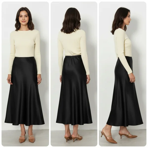 Elegant Flowing Satin Maxi Skirt