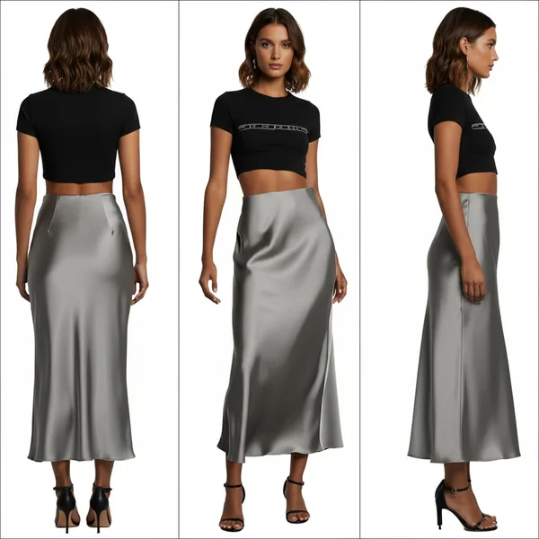 Grey Satin Maxi Skirt Grace