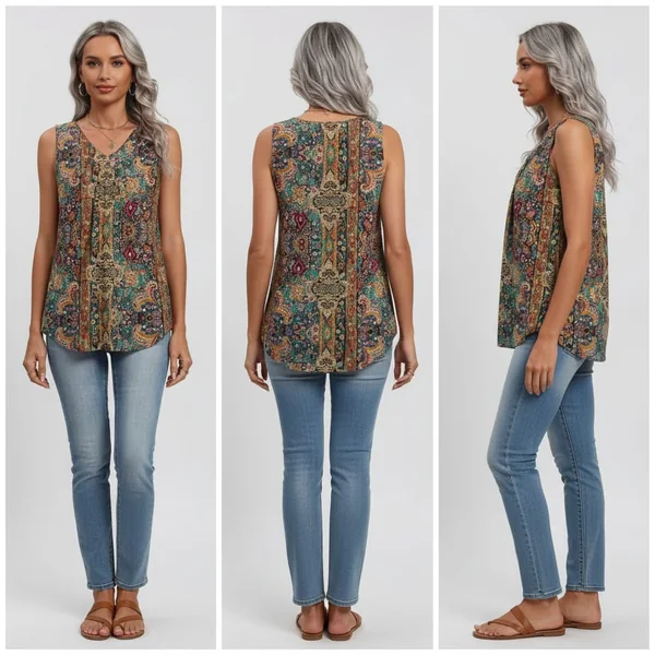 Pleated V Neck Tank Top