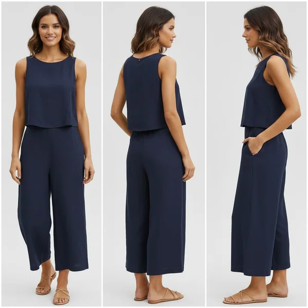 Navy Crop Wide-Leg Set