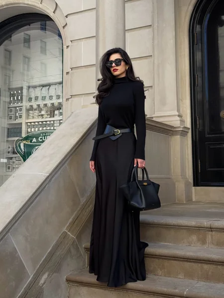 Black Satin Maxi Skirt Outfit