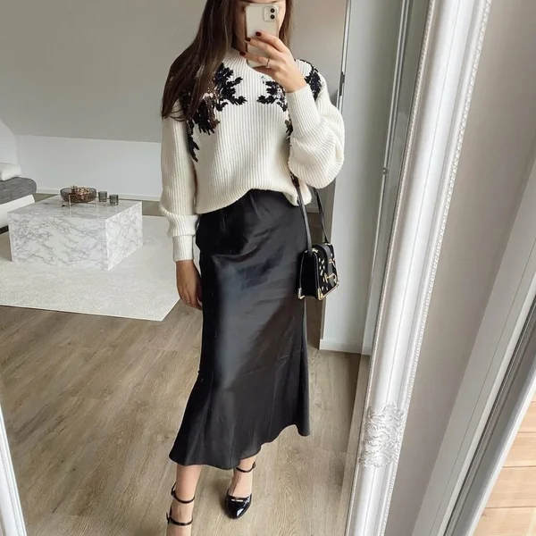 Black Satin Maxi and Sequin Sweater