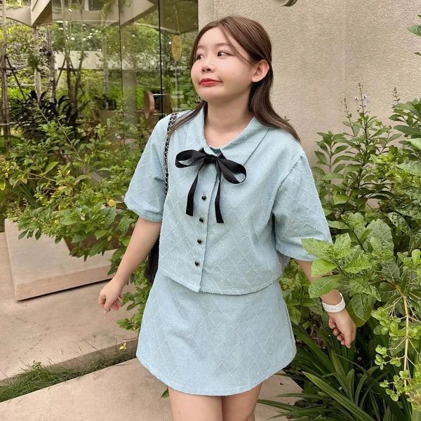 Soft Blue Mini Skirt Set Look