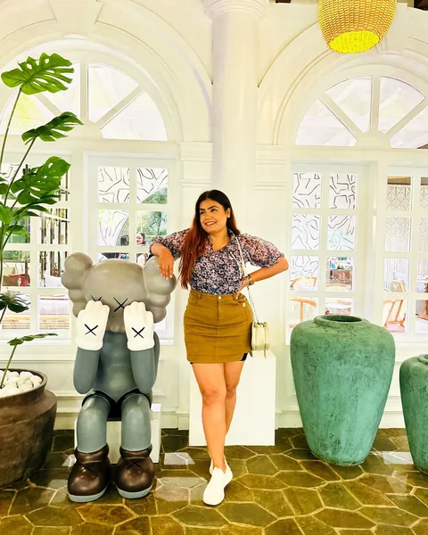 Floral Blouse and Corduroy Mini Skirt