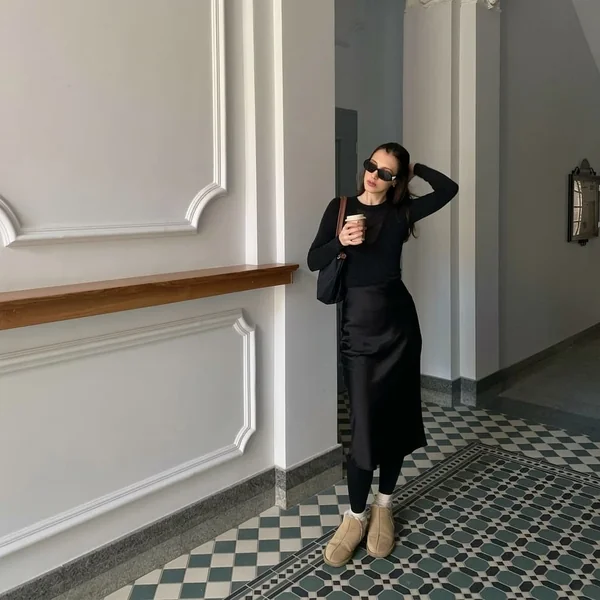 Black Silk Skirt with Cozy Accessories