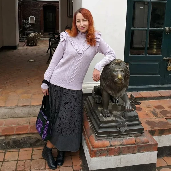 Ruffled Lilac Cable-Knit Sweater with Laser-Cut Maxi Skirt