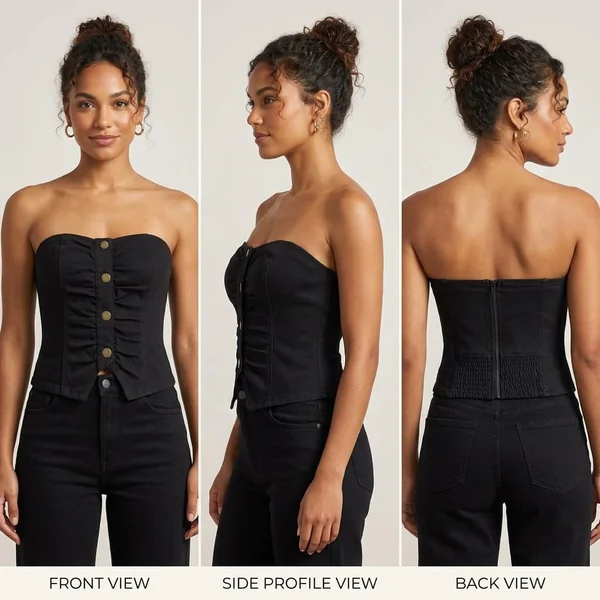 Button Denim Tube Crop Top
