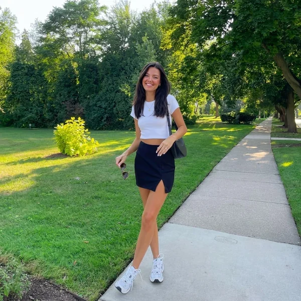 White Crop Top and Black Slit Mini Skirt
