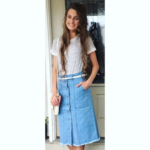 Striped Ruffle Tee and Button-Down Midi