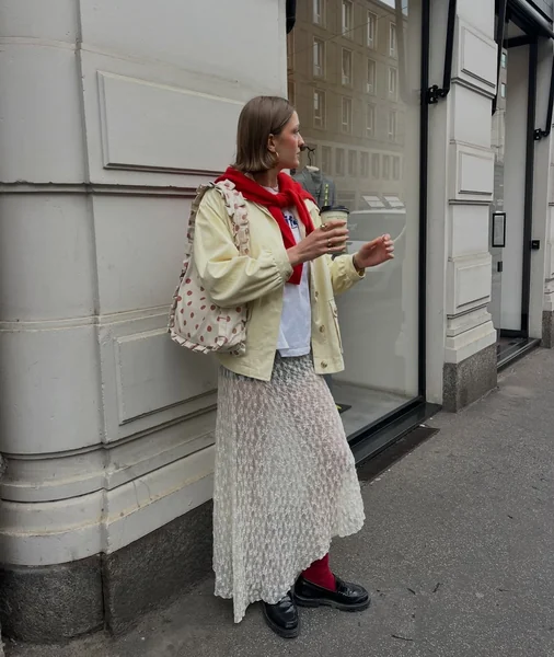 White Lace Skirt with Casual Jacket