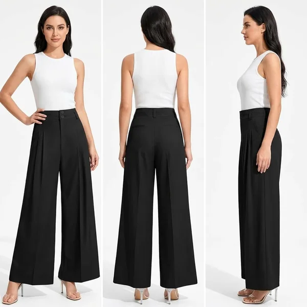 Button High-Waist Palazzo Pants