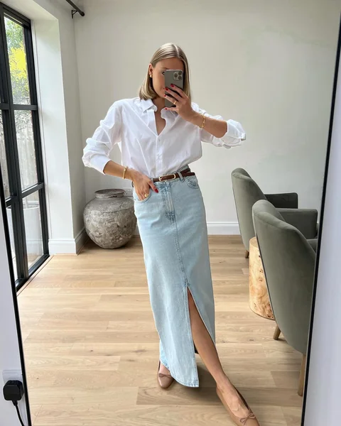 Crisp Button-Down and Denim Maxi