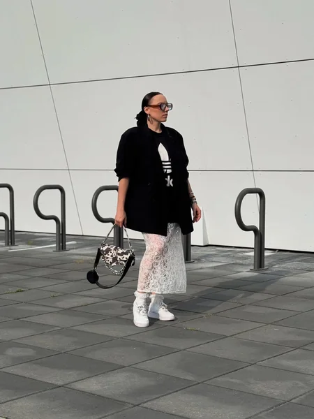 White Lace Skirt with Sporty Blazer