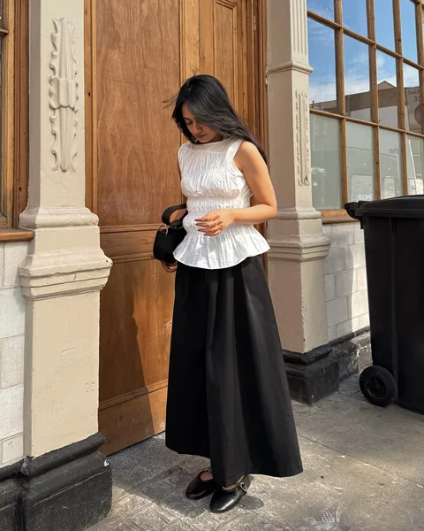 Black A-Line Skirt with White Top