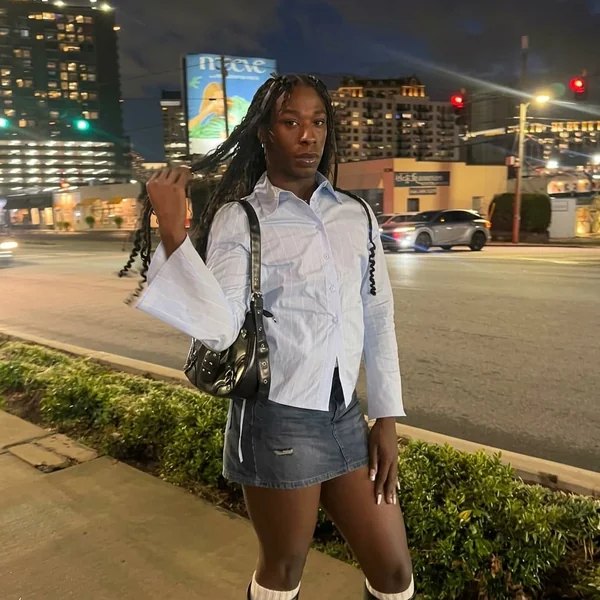 White Shirt With Grey Denim Mini Skirt