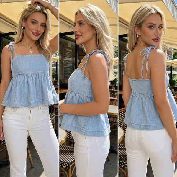 Ruffle Tie Denim Vest