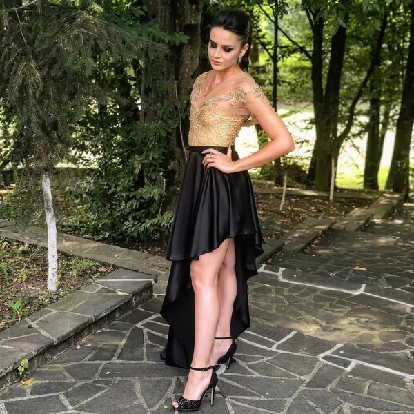 Black Satin Skirt and Gold Lace Bodice
