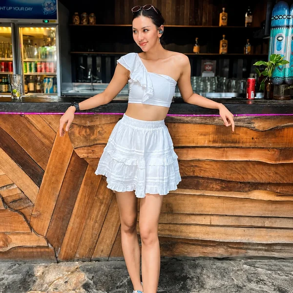 White One-Shoulder Ruffle Top and Tiered Mini Skirt Set