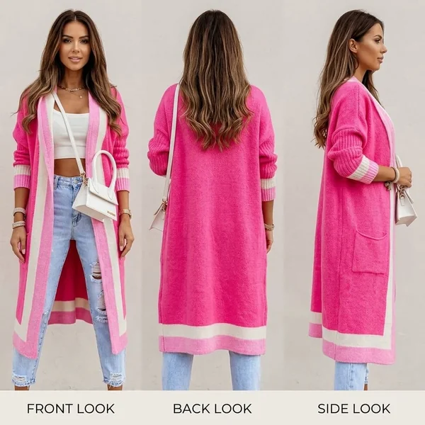 Striped Hooded Long Cardigan