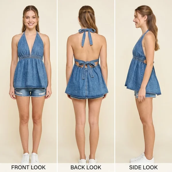 Halter Peplum Denim Top