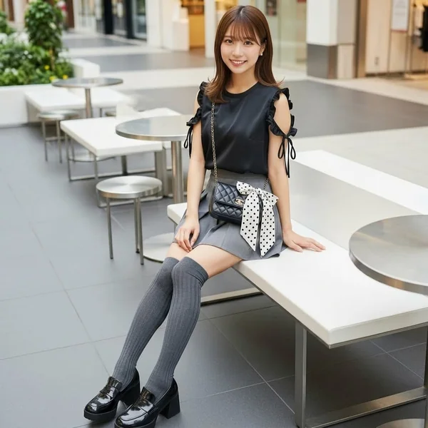 A-Line Gray Skater Skirt with Cold-Shoulder Ruffle Blouse