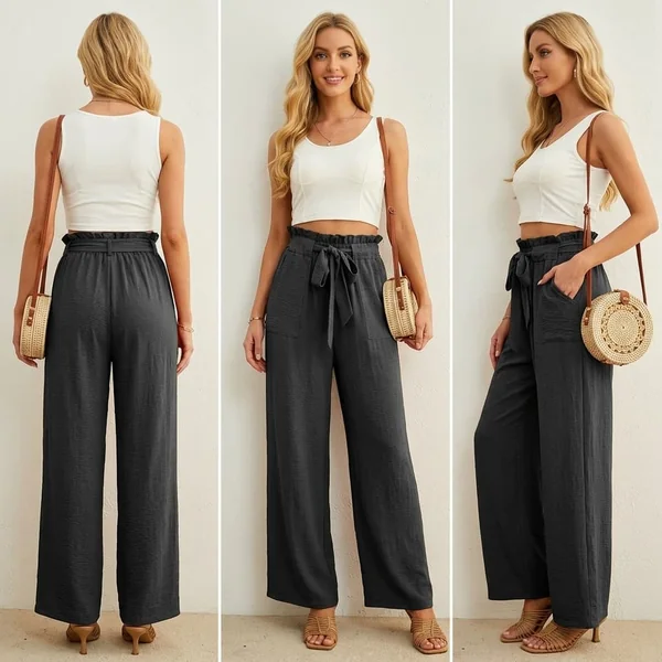 Knot High-Waist Wide-Leg Pants
