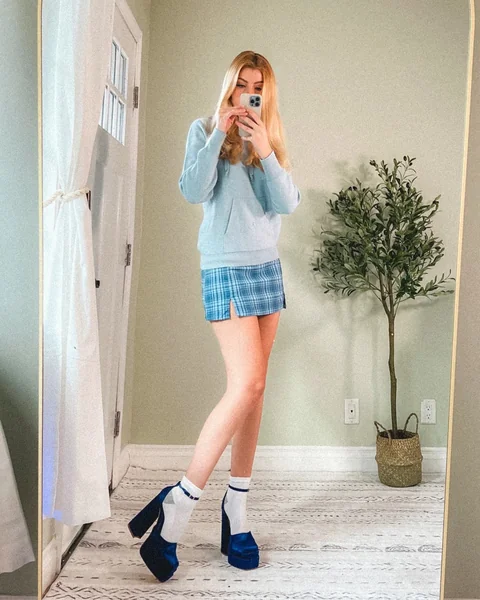 Blue Plaid Mini with Soft Knit