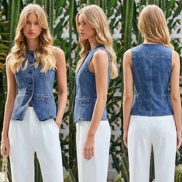 Button Denim Vest Top