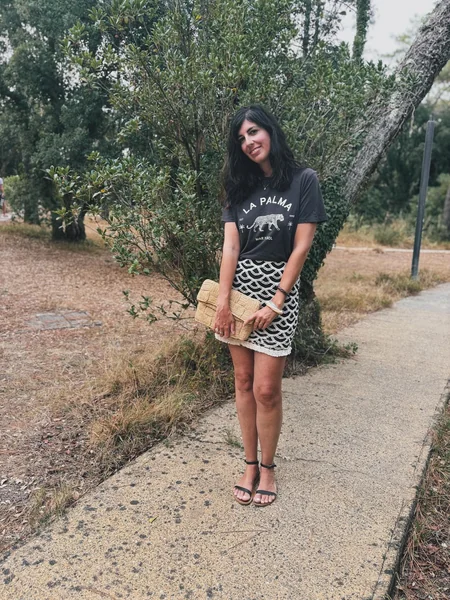 Patterned Mini Skirt with Graphic Tee