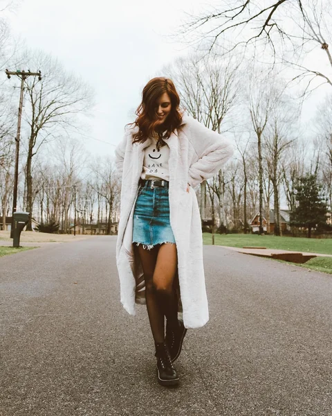 Plush Faux Fur and Distressed Denim Mini