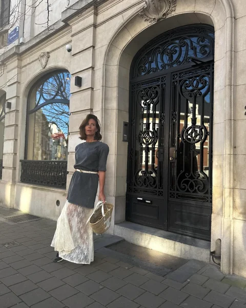 Ivory Lace Skirt with Belted Tee