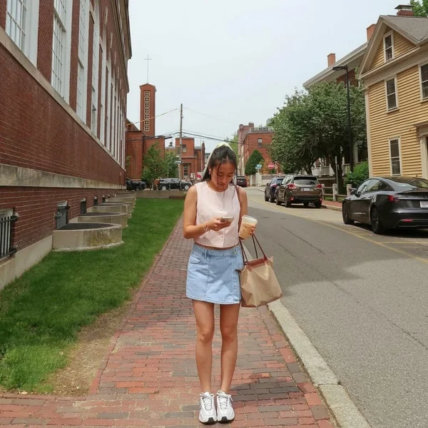 Light Wash Denim Mini Skirt with Pale Pink Waistcoat