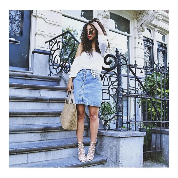 Off-the-Shoulder Blouse and Button-Front Mini