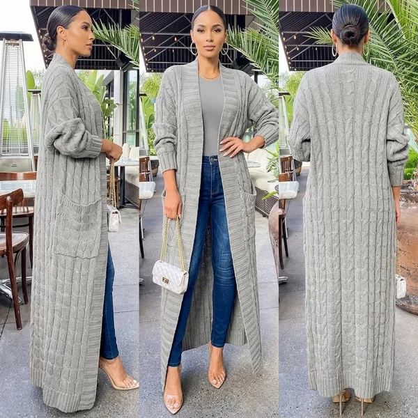 Ankle-Length Cable Knit Cardigan
