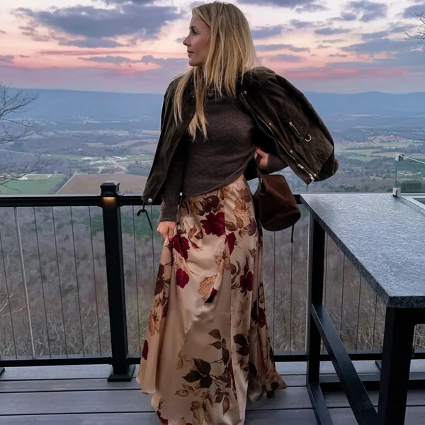 Champagne Floral Silk Maxi Skirt