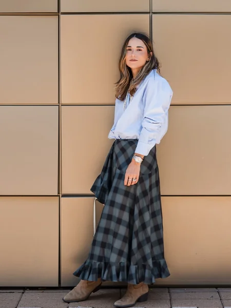 Green Plaid Maxi Skirt Outfit