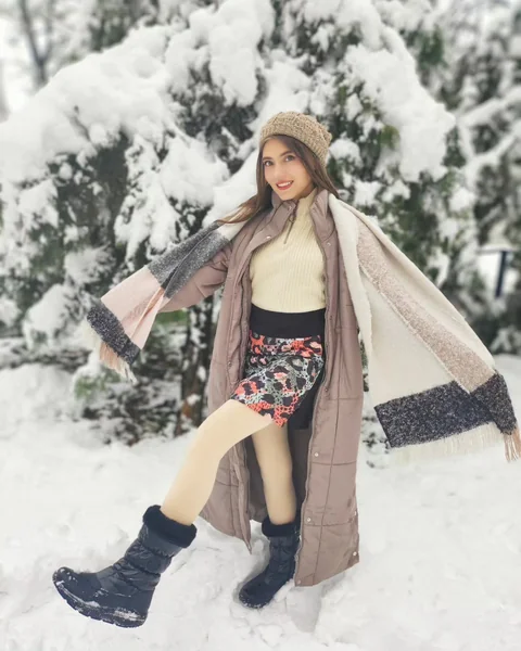 Floral Mini Skirt with Long Quilted Puffer Coat